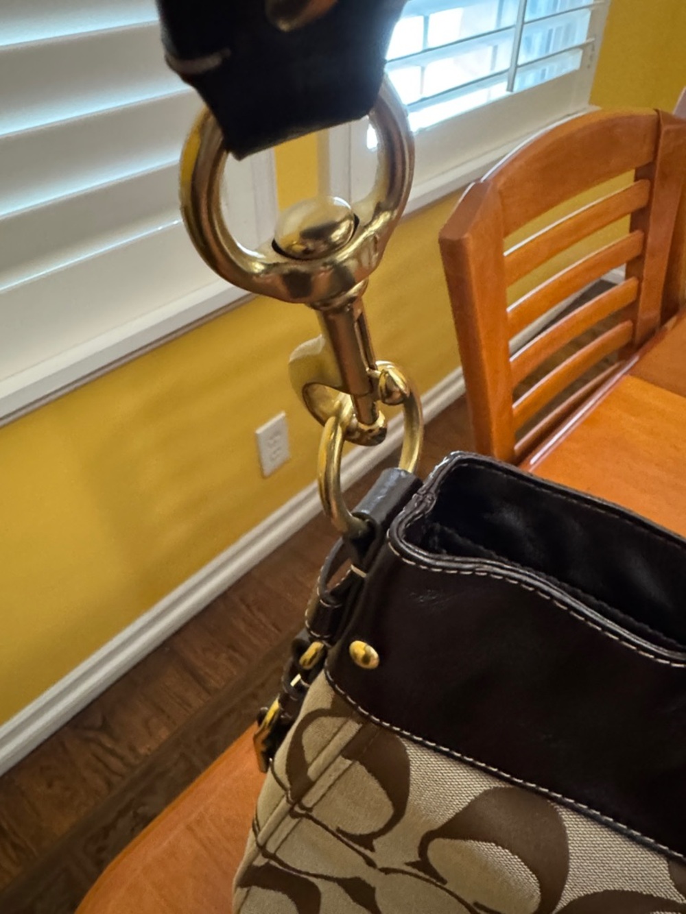 Coach Canvas Shoulder Bag in Beige & Dark Brown 13 in wide & 10 in long. - Picture 4 of 16
